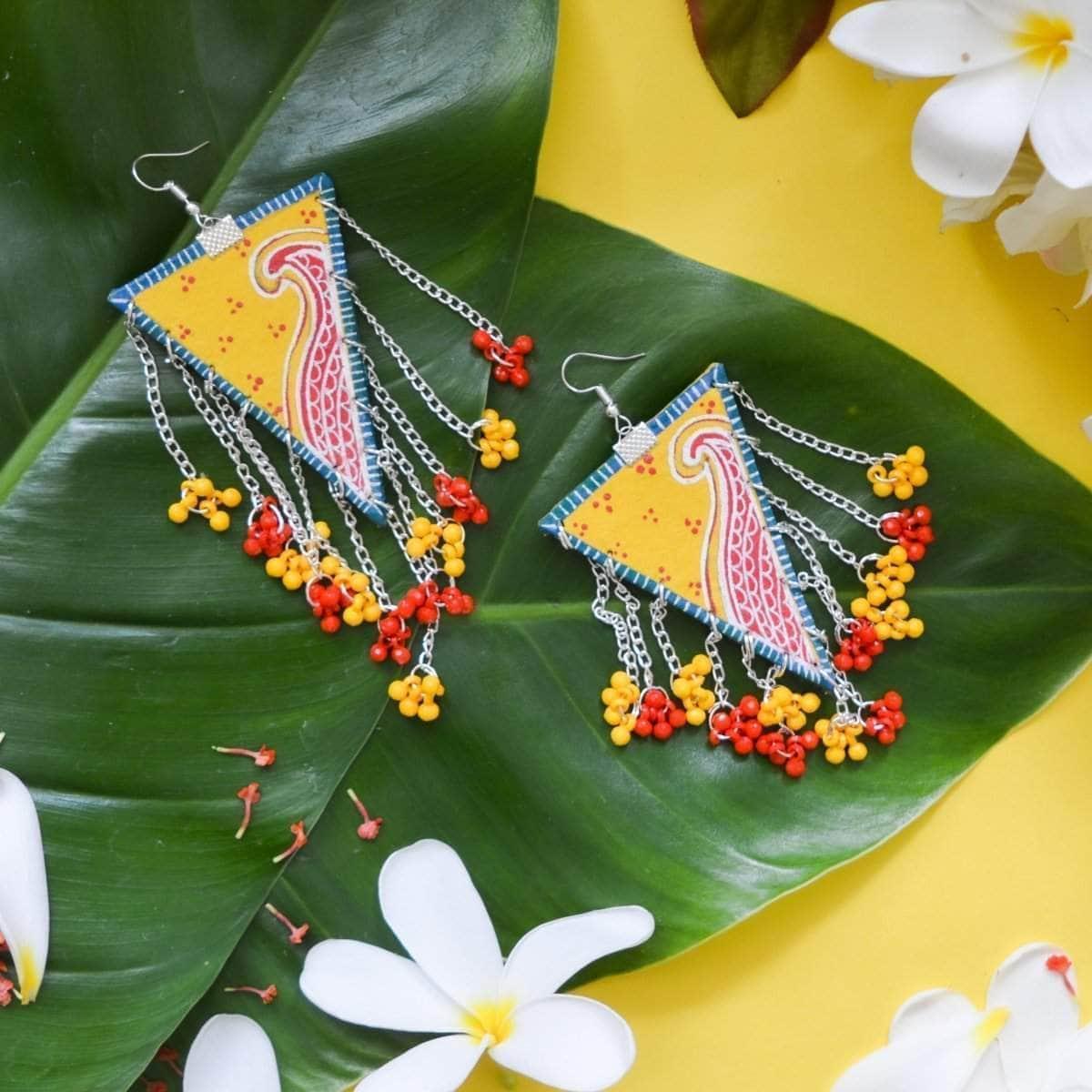 Jalsa Handpainted Yellow (Earrings) - KHOJ.CITY