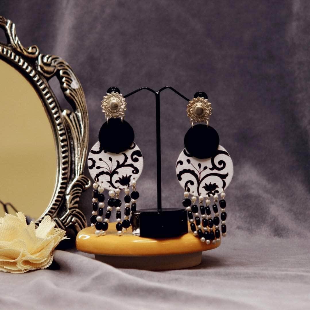 Jet Black Handpainted (Earrings) - KHOJ.CITY