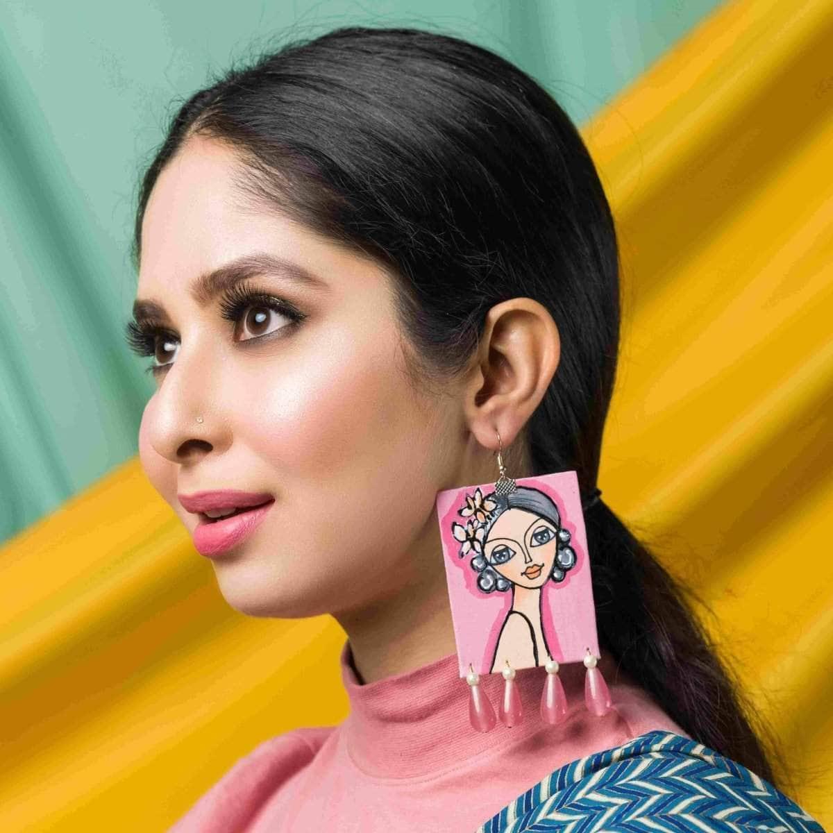 Jiera Handpainted Pink (Earrings) - KHOJ.CITY