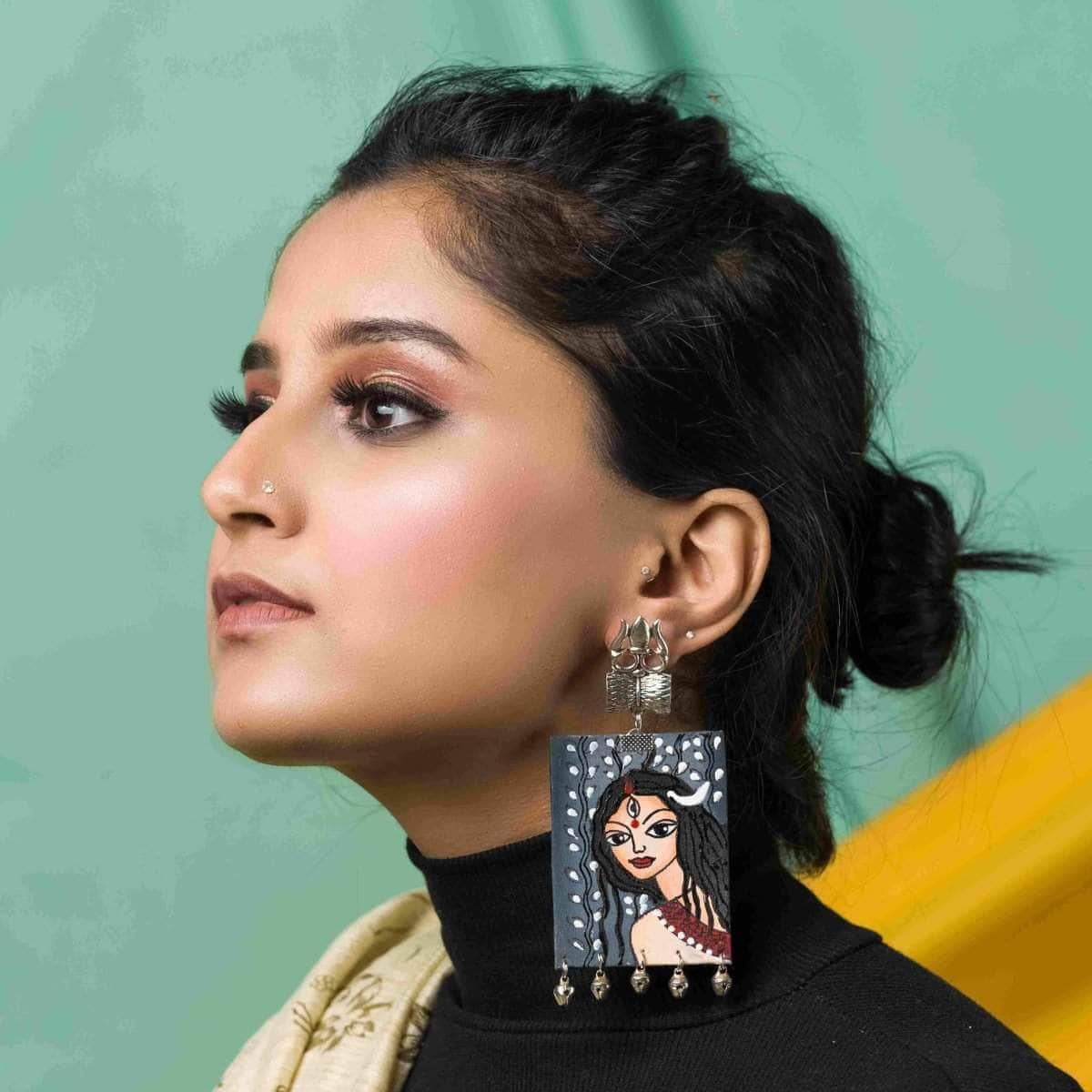 Jyestha Handpainted Grey (Earrings) - KHOJ.CITY