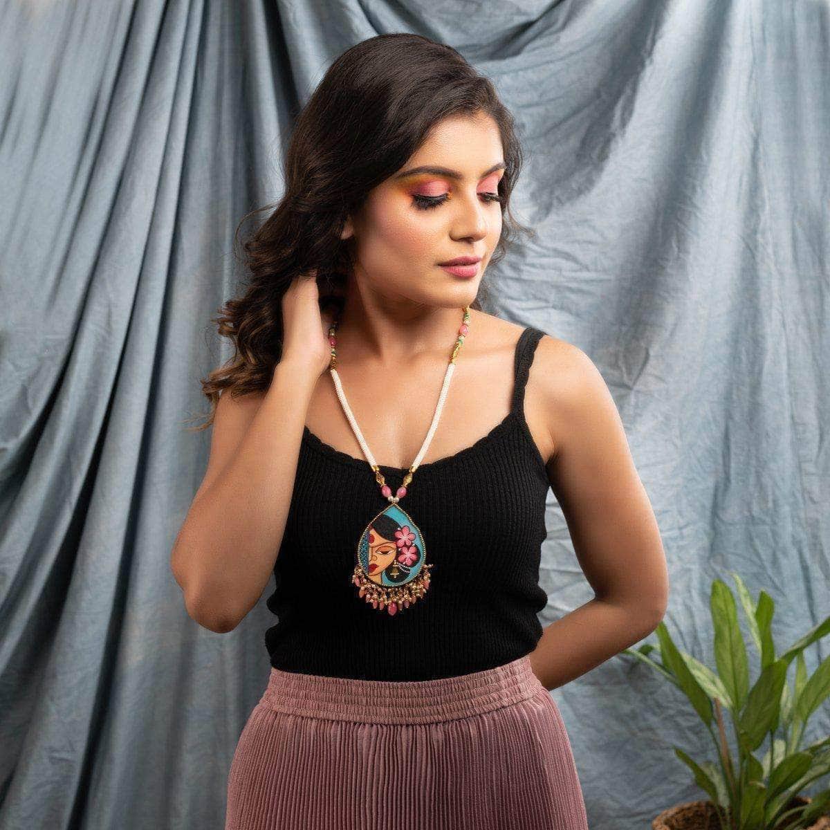 Kaatyayani Handpainted Blue (Necklace) - KHOJ.CITY