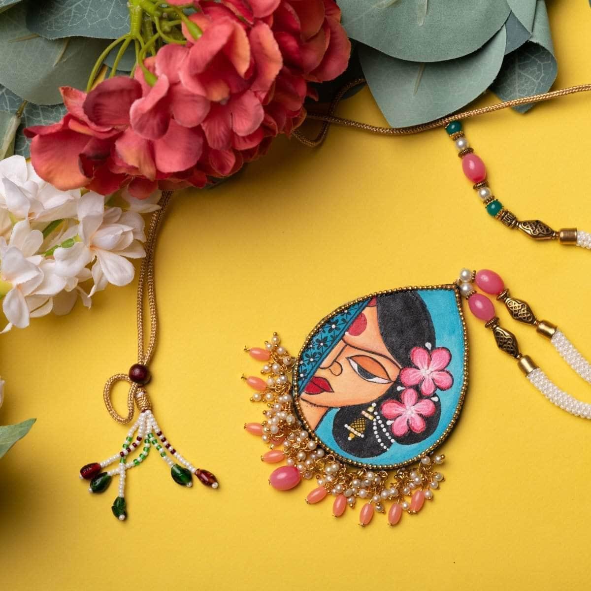 Kaatyayani Handpainted Blue (Necklace) - KHOJ.CITY