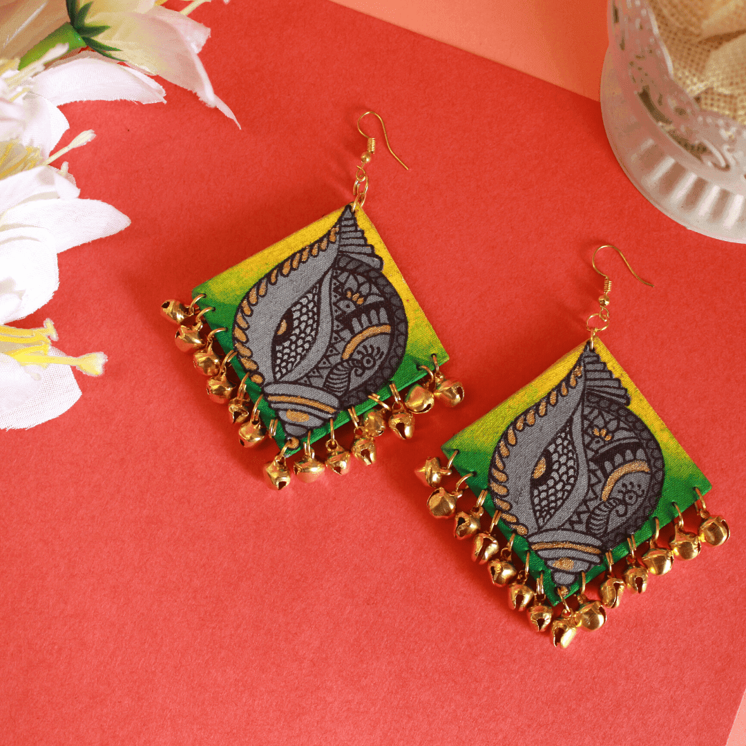 Kaudi Design Handpainted Grey (Earrings) - KHOJ.CITY