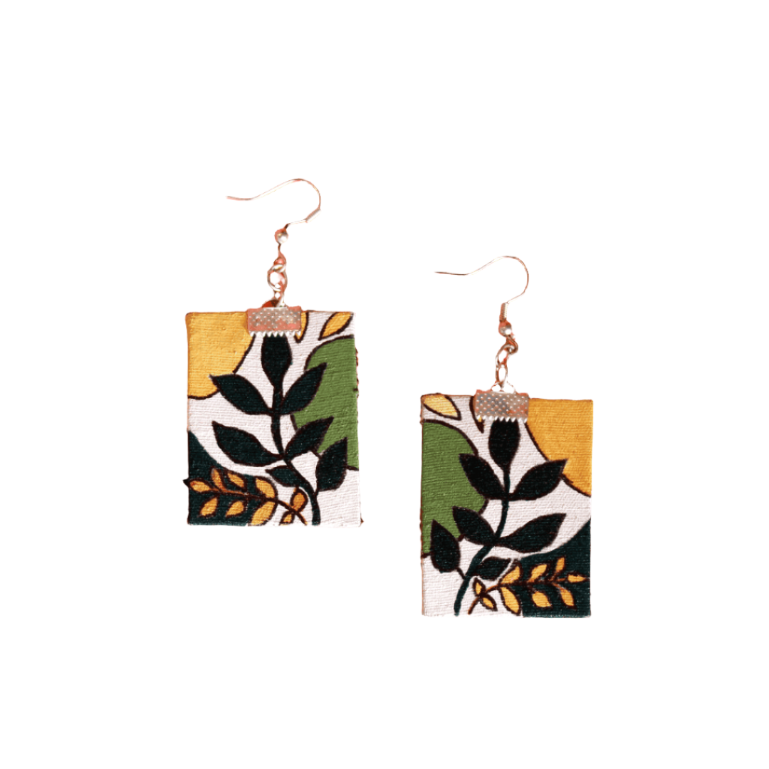 Leaf Abstract Handpainted Green (Earrings) - KHOJ.CITY