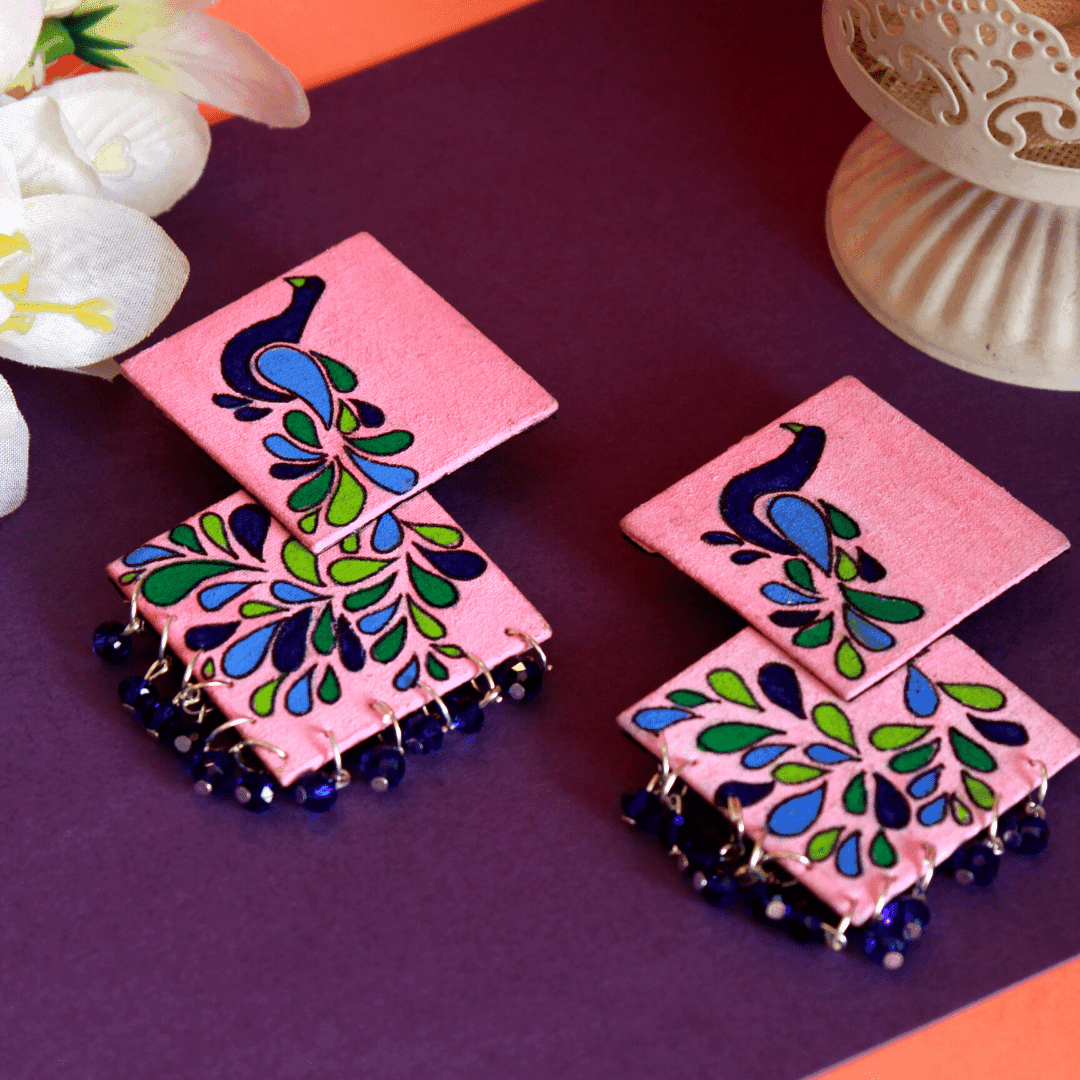 Lilac Handpainted Pink (Earrings) - KHOJ.CITY