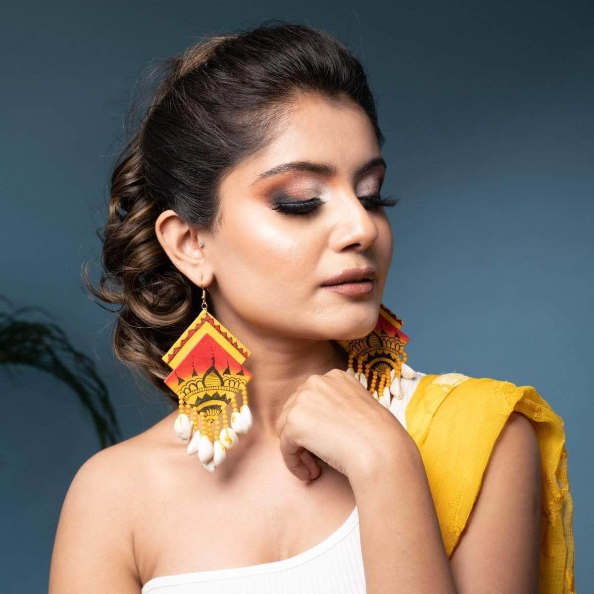 Mahal Handpainted Yellow (Earrings) - KHOJ.CITY