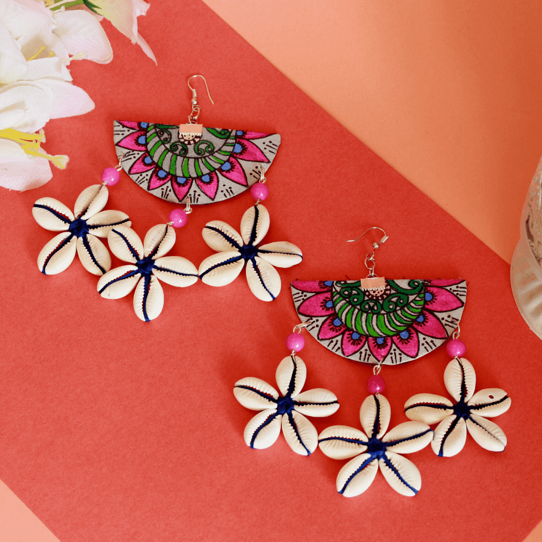 Mandala shell Pink (Earrings) - KHOJ.CITY