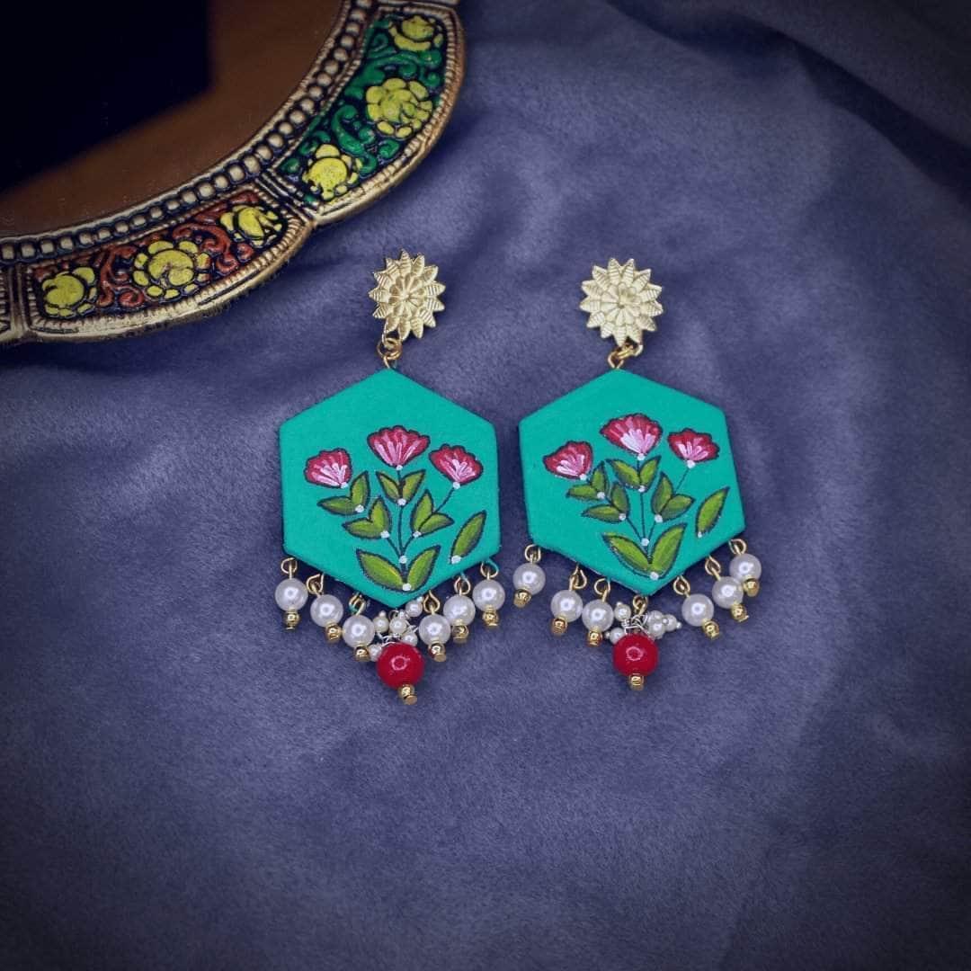 Mannat Handcrafted Green Earrings - KHOJ.CITY