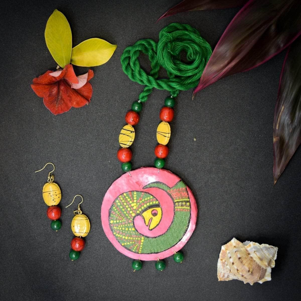 Matsya Handpainted Pink (Necklace) set - KHOJ.CITY