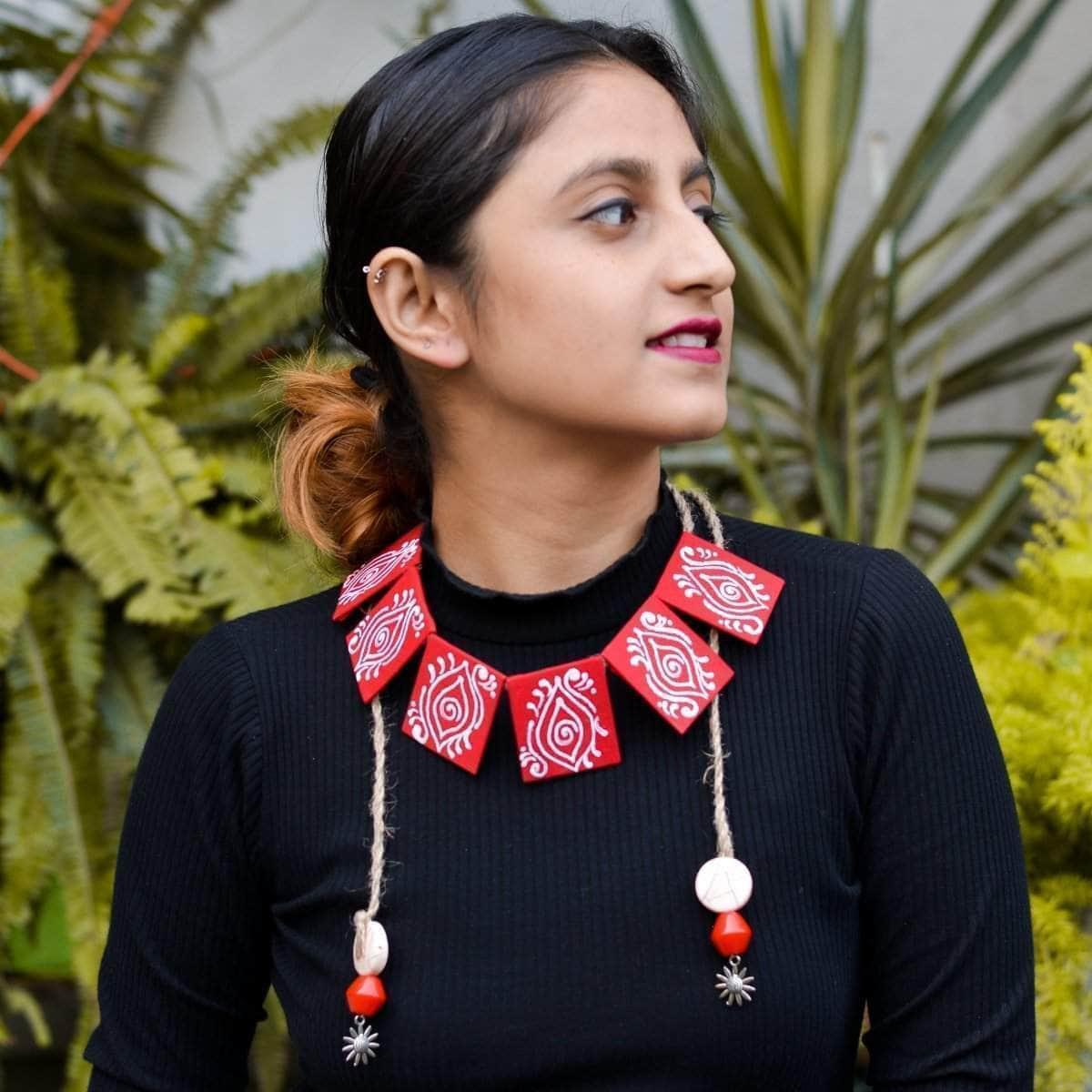 Misha Handpainted Red (Necklace set) - KHOJ.CITY