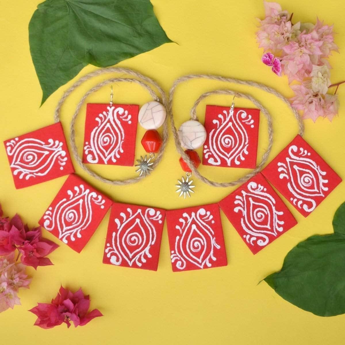 Misha Handpainted Red (Necklace set) - KHOJ.CITY