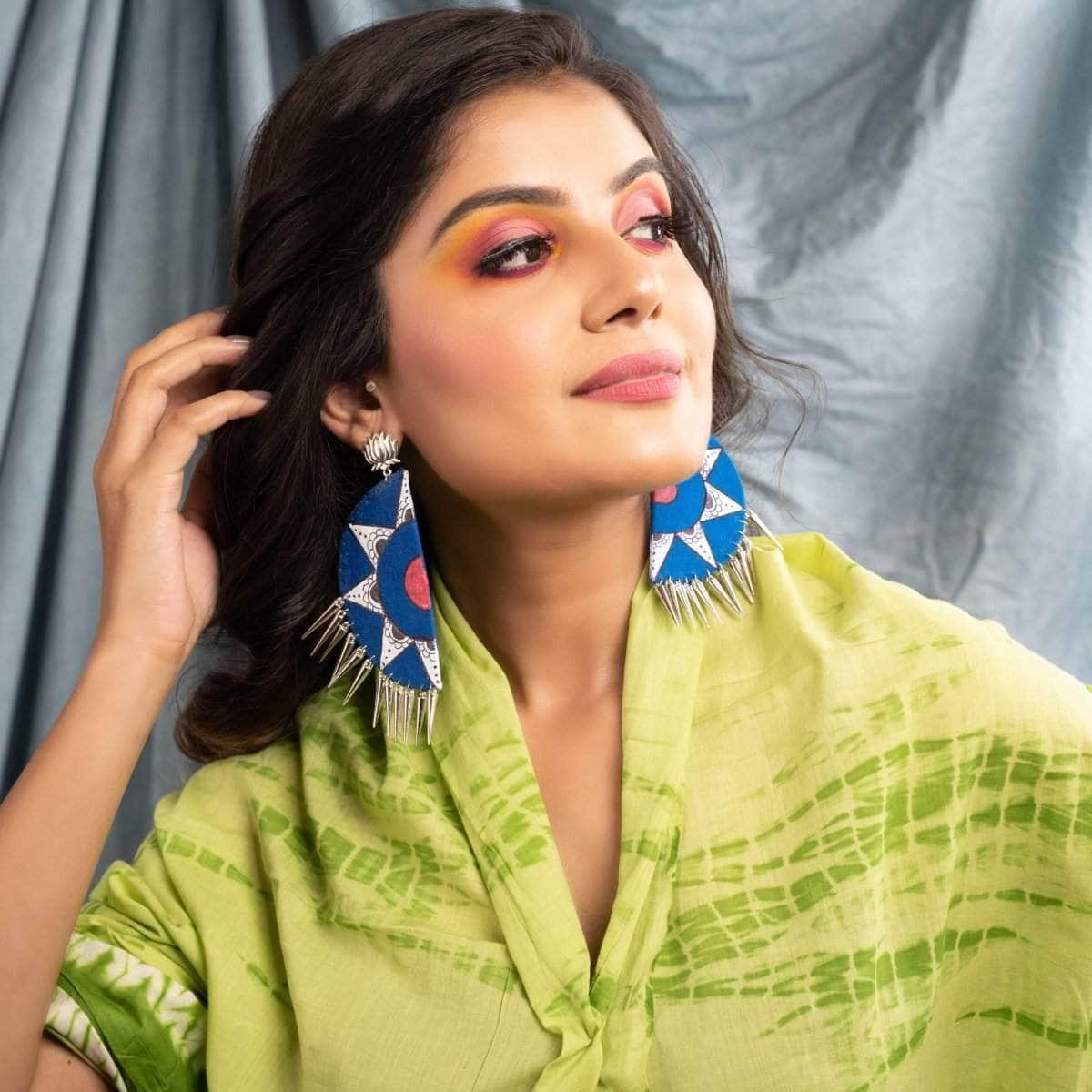 Moon Magic Handpainted Blue (Earrings) - KHOJ.CITY