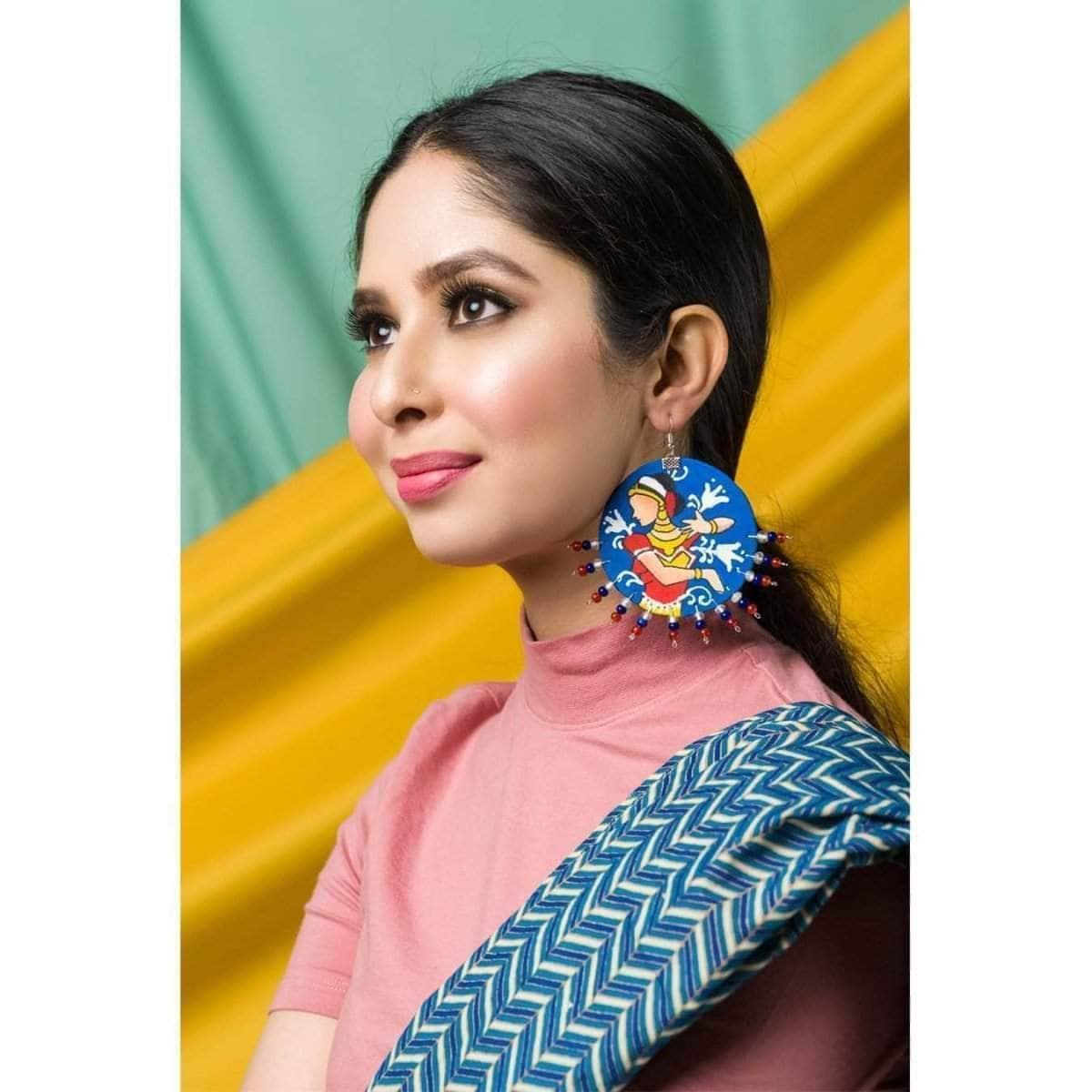 Natyam Handpainted Blue (Earrings) - KHOJ.CITY