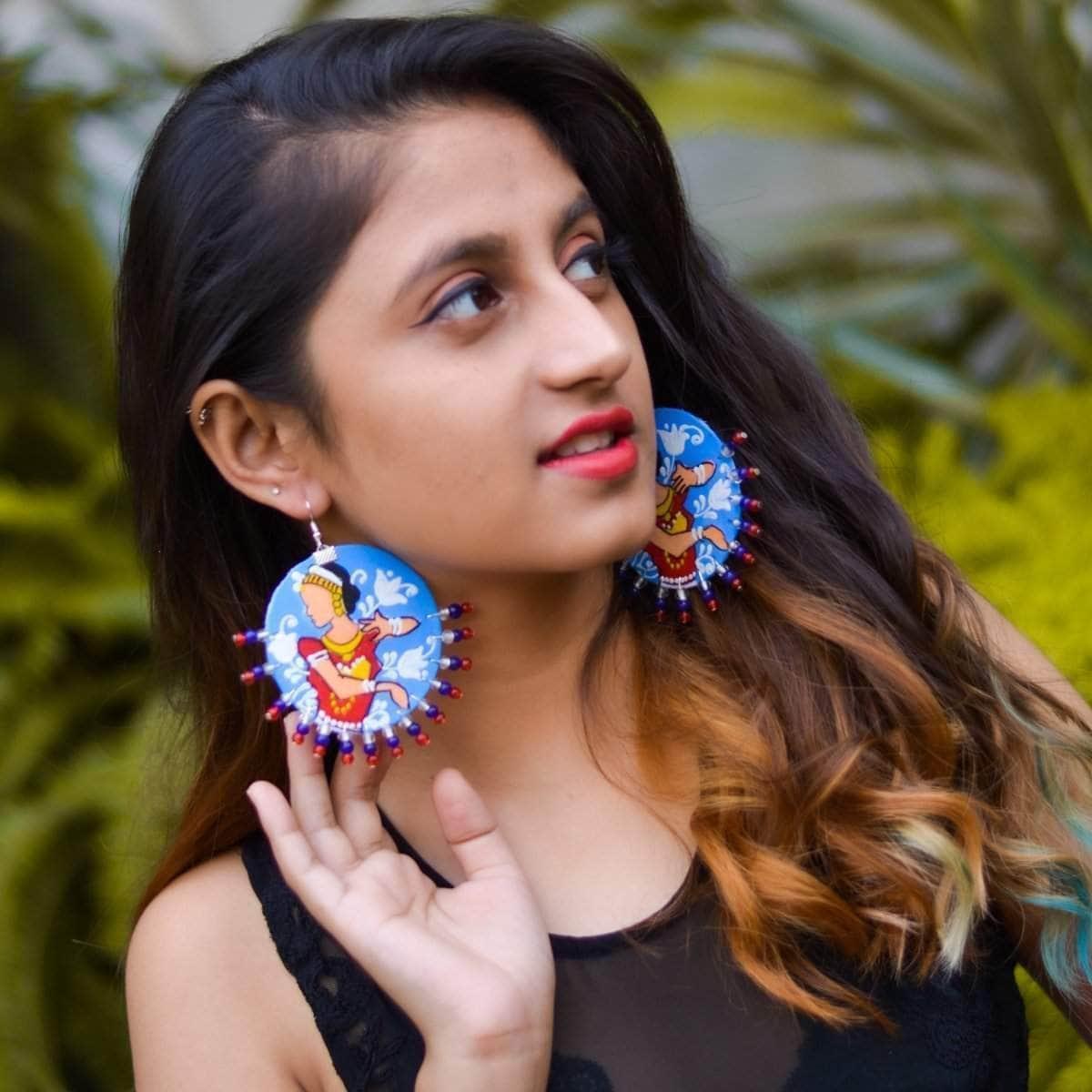 Natyam Handpainted Blue (Earrings) - KHOJ.CITY