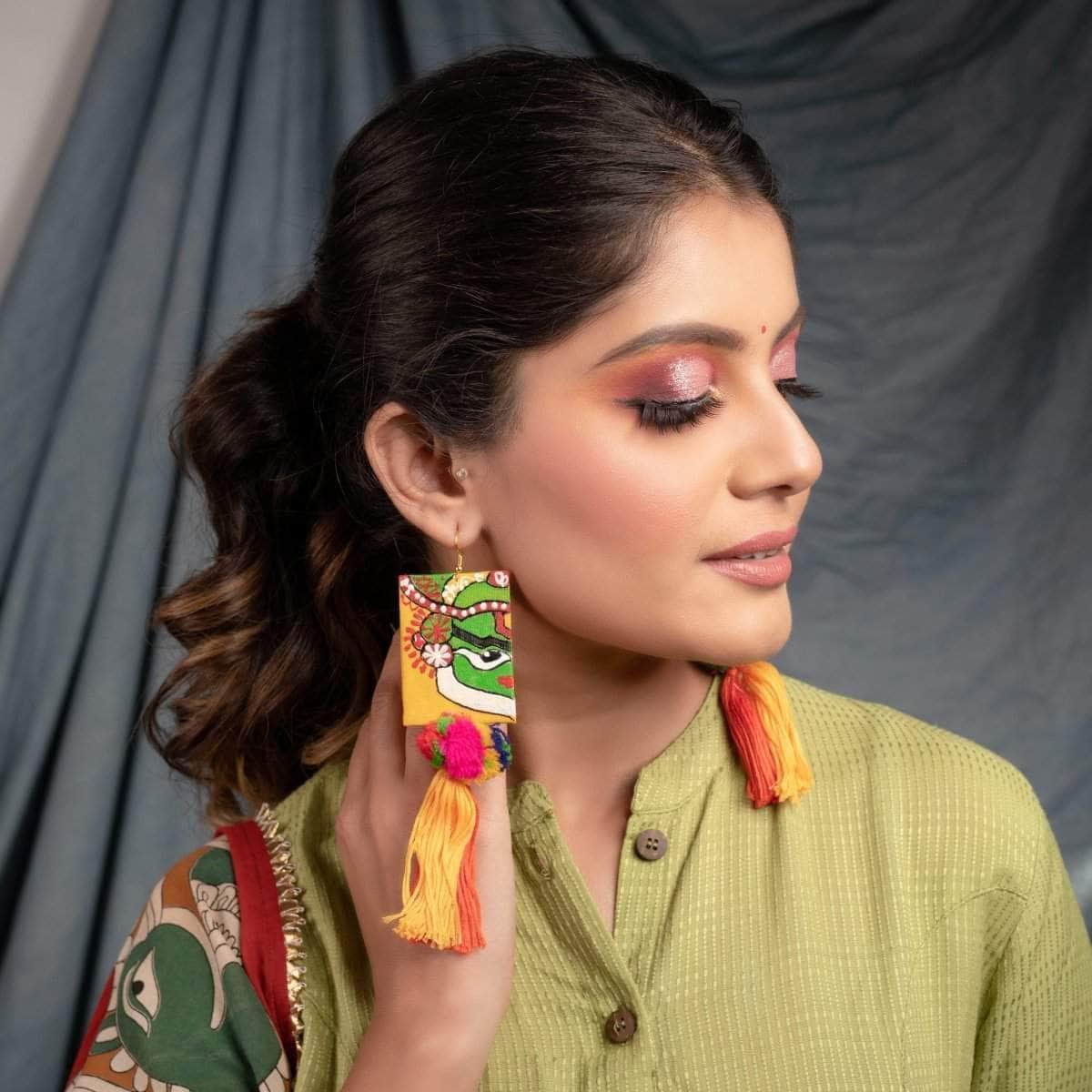 Nrityakala Handpainted Yellow (Earrings) - KHOJ.CITY