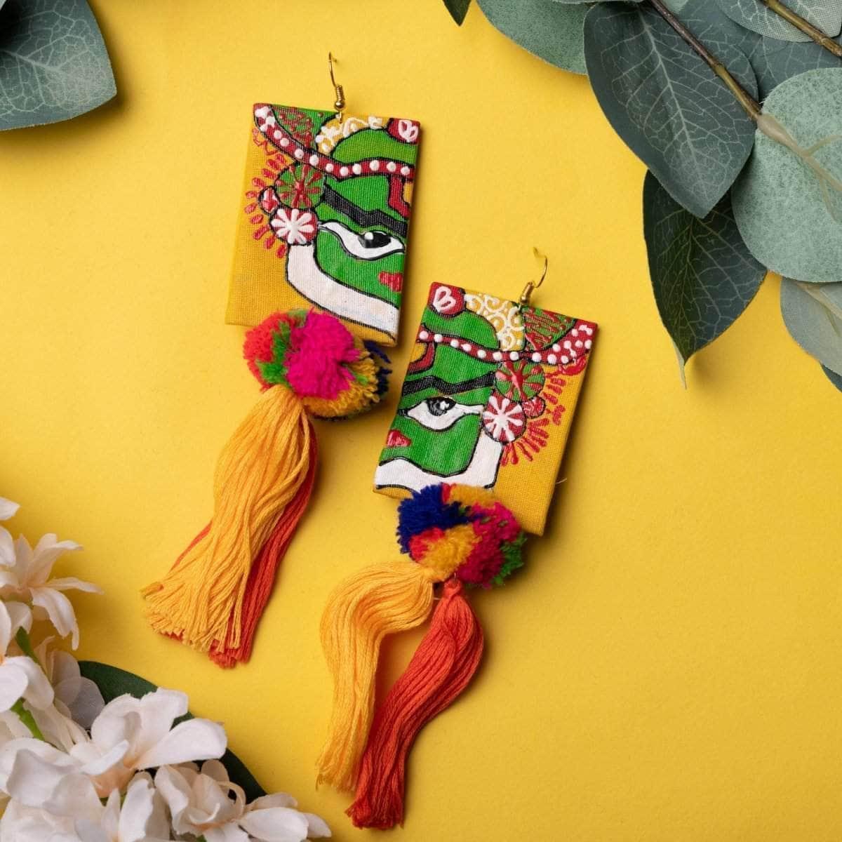 Nrityakala Handpainted Yellow (Earrings) - KHOJ.CITY