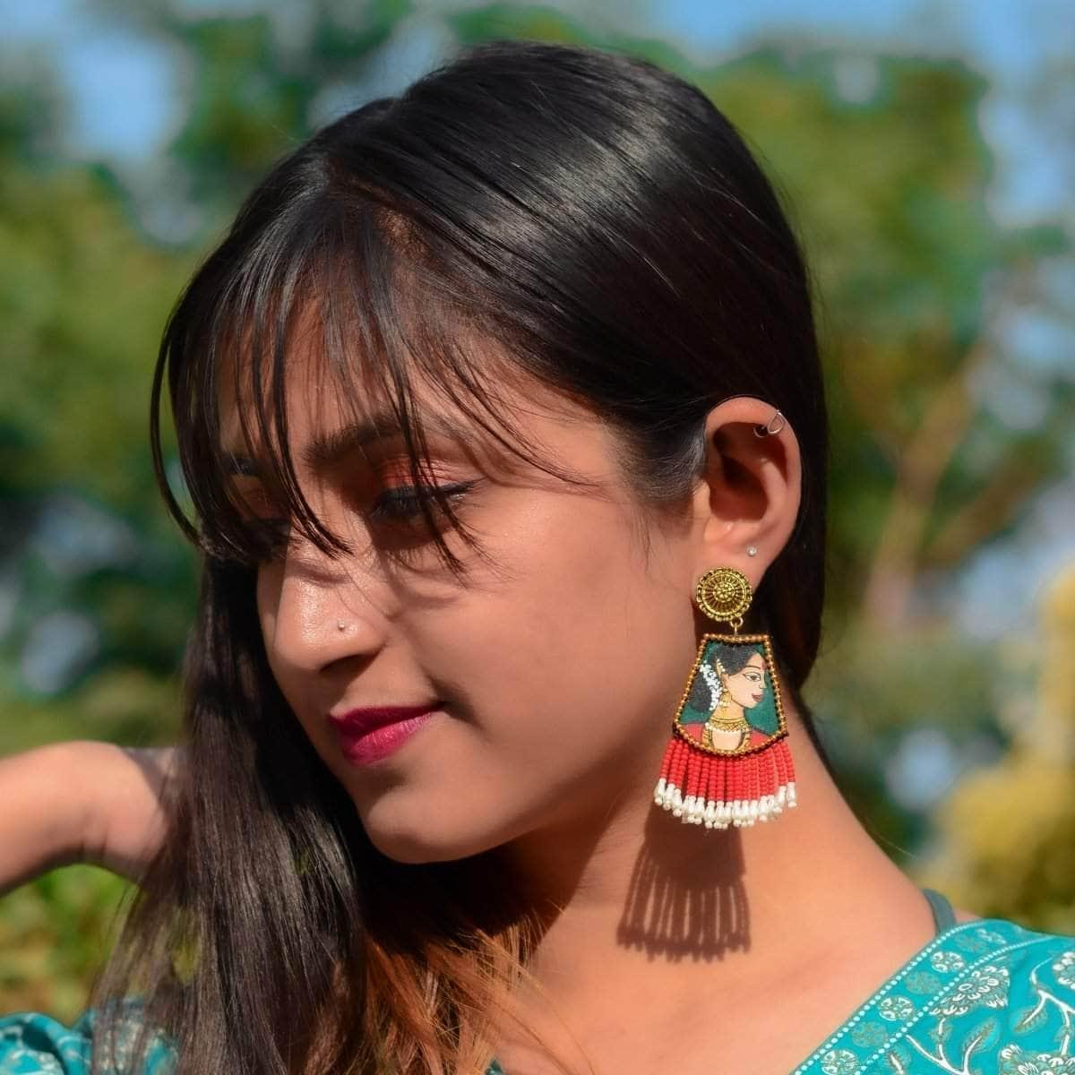 Padmini Handpainted Red (Earrings) - KHOJ.CITY