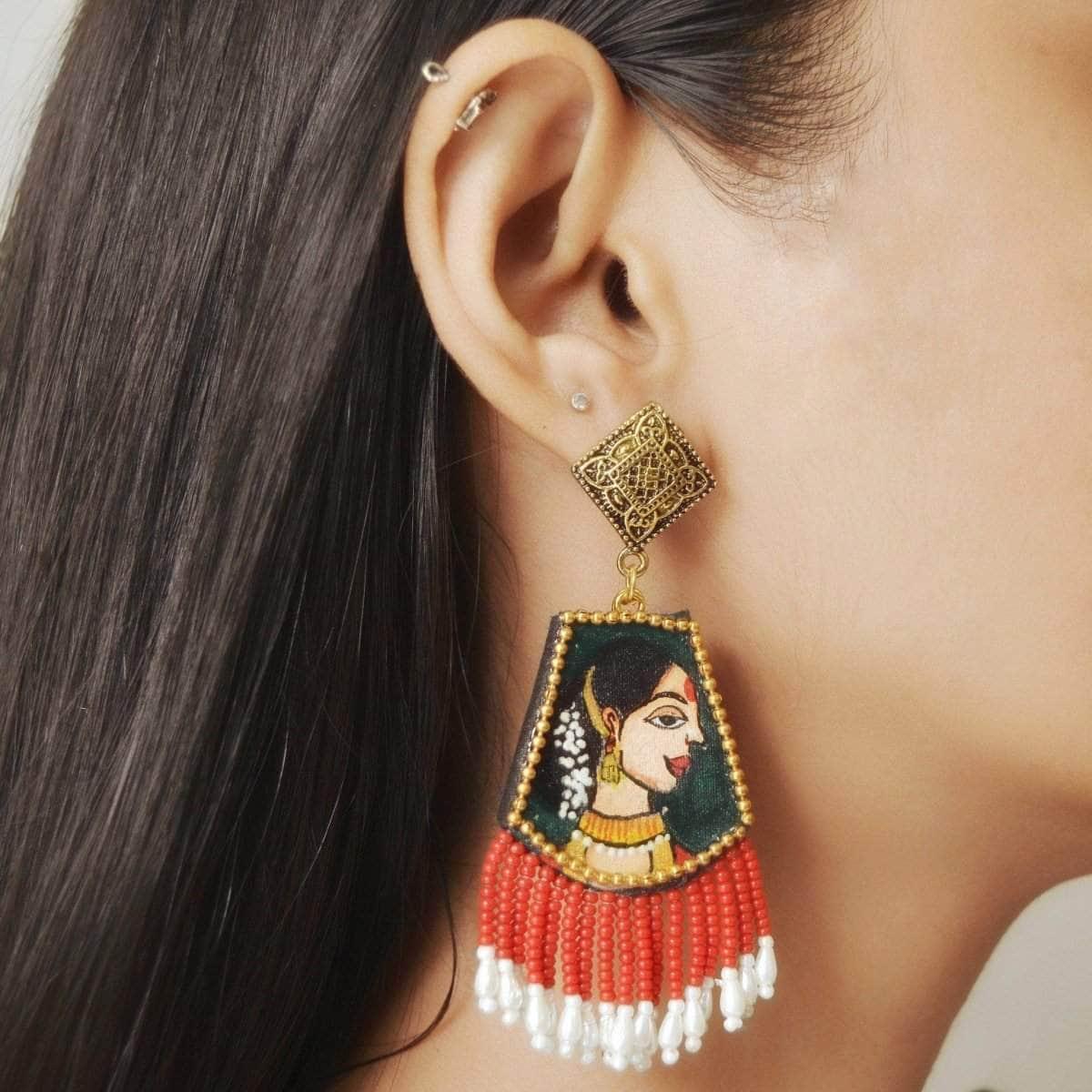 Padmini Handpainted Red (Earrings) - KHOJ.CITY