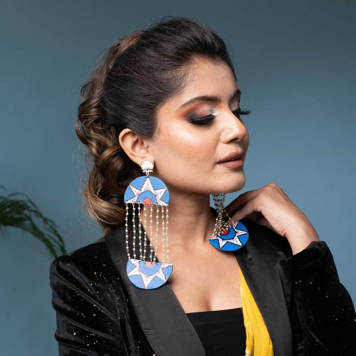 Purnama Handpainted Blue (Earrings) - KHOJ.CITY