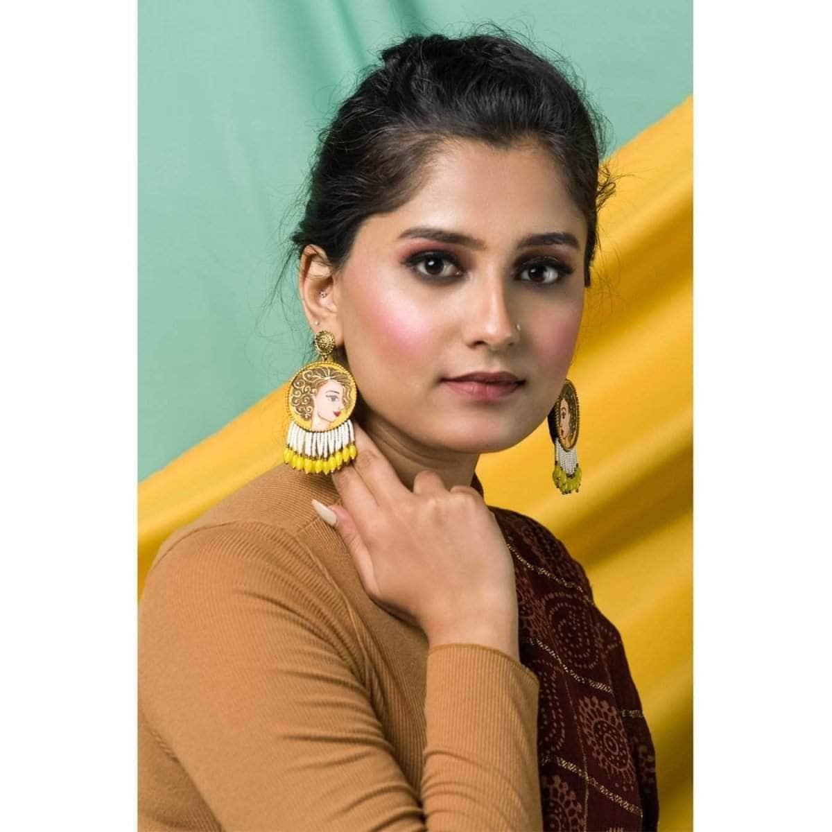 Roop Handpainted Yellow (Earrings) - KHOJ.CITY