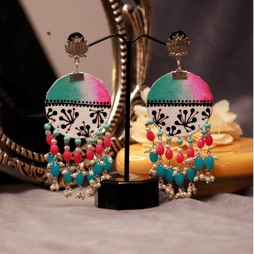 Sage Rosa Handpainted Pink and Blue (Earrings) - KHOJ.CITY