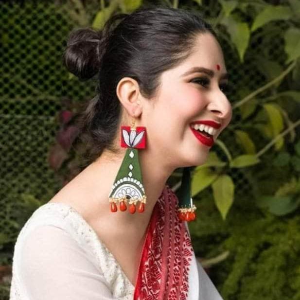 Sorrel Handpainted Green (Earrings) - KHOJ.CITY