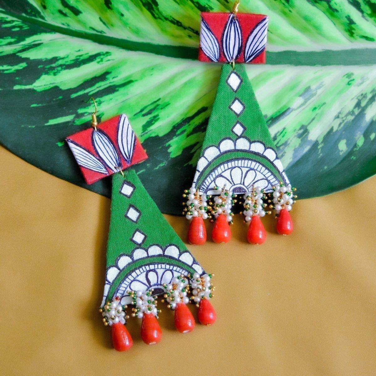 Sorrel Handpainted Green (Earrings) - KHOJ.CITY