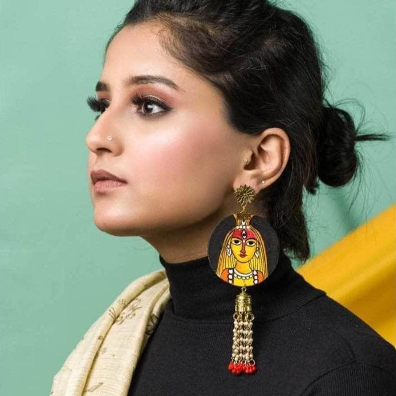 Stree Handpainted Yellow (Earrings) - KHOJ.CITY