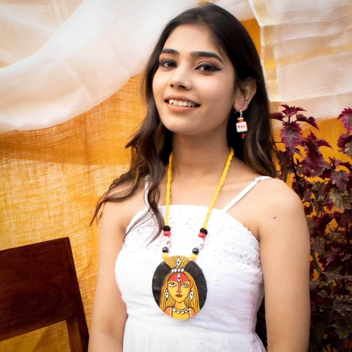 Stree Handpainted Yellow (Necklace) - KHOJ.CITY