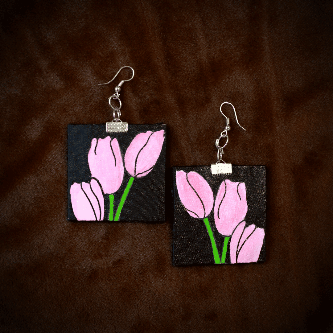 Tulip Garland Handpainted Pink Earrings - KHOJ.CITY