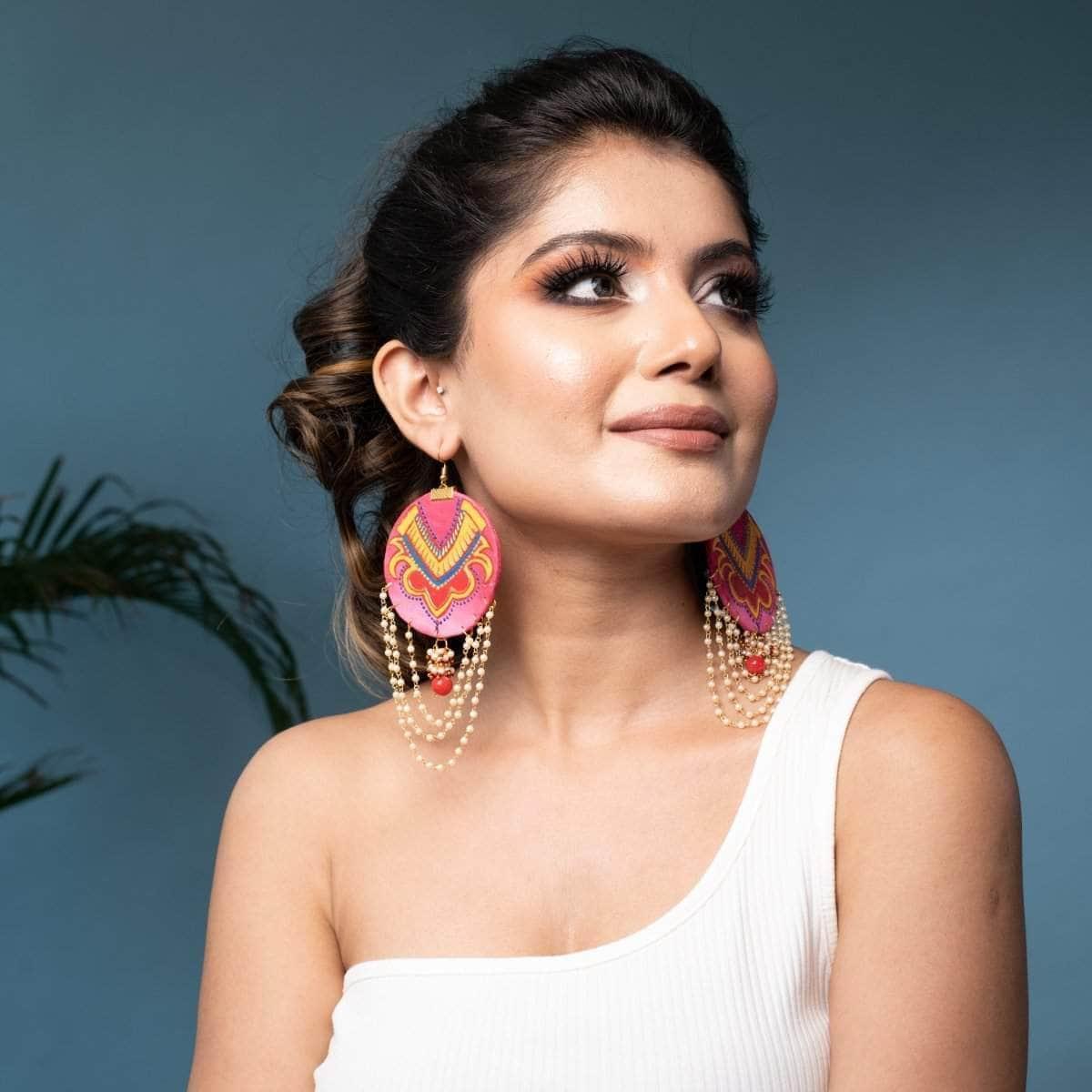 Ucchal Handpainted Pink (Earrings) - KHOJ.CITY