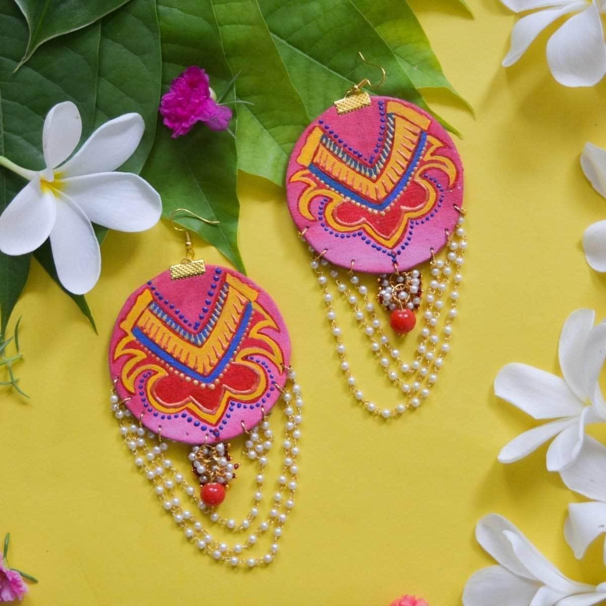 Ucchal Handpainted Pink (Earrings) - KHOJ.CITY