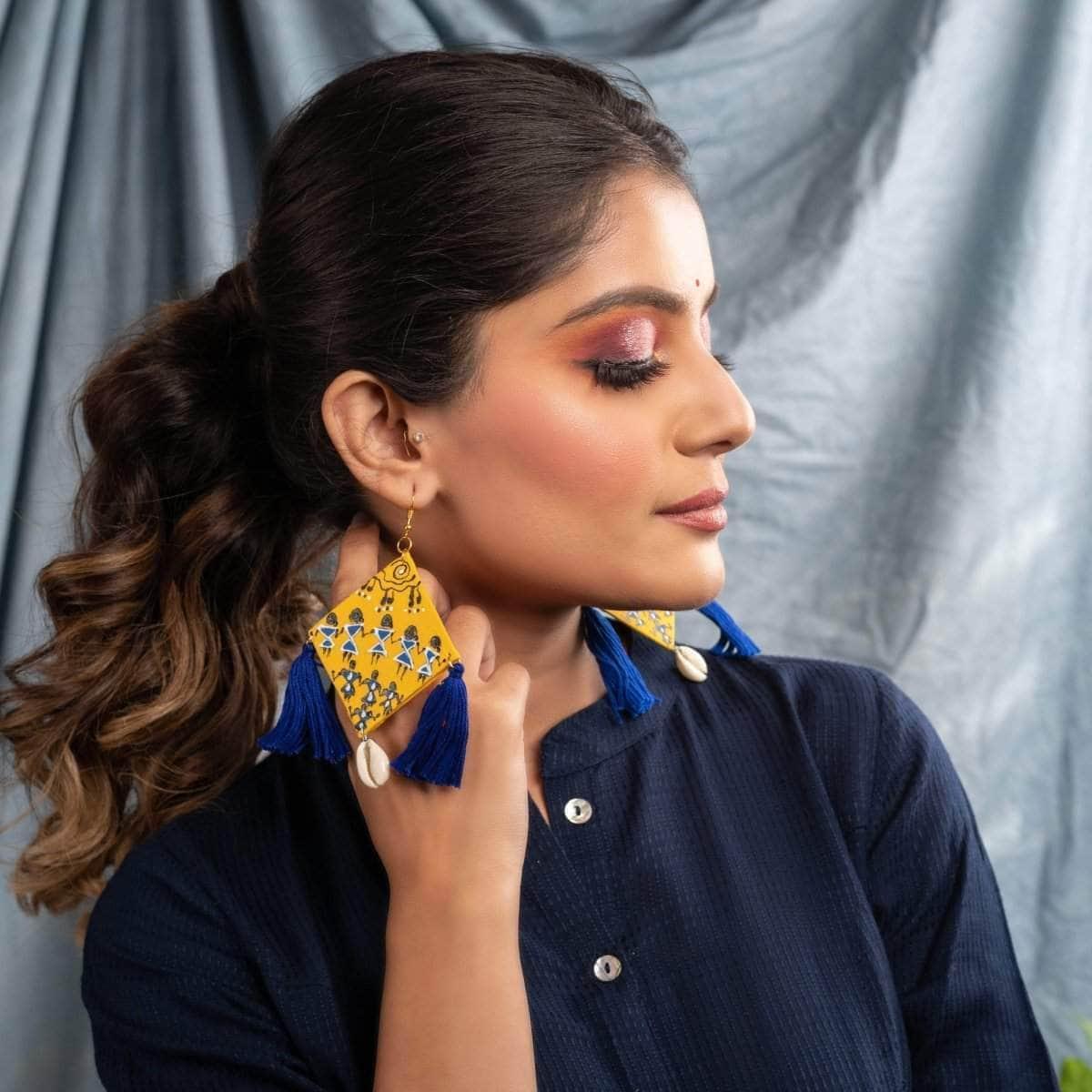 Unison Handpainted Yellow (Earrings) - KHOJ.CITY