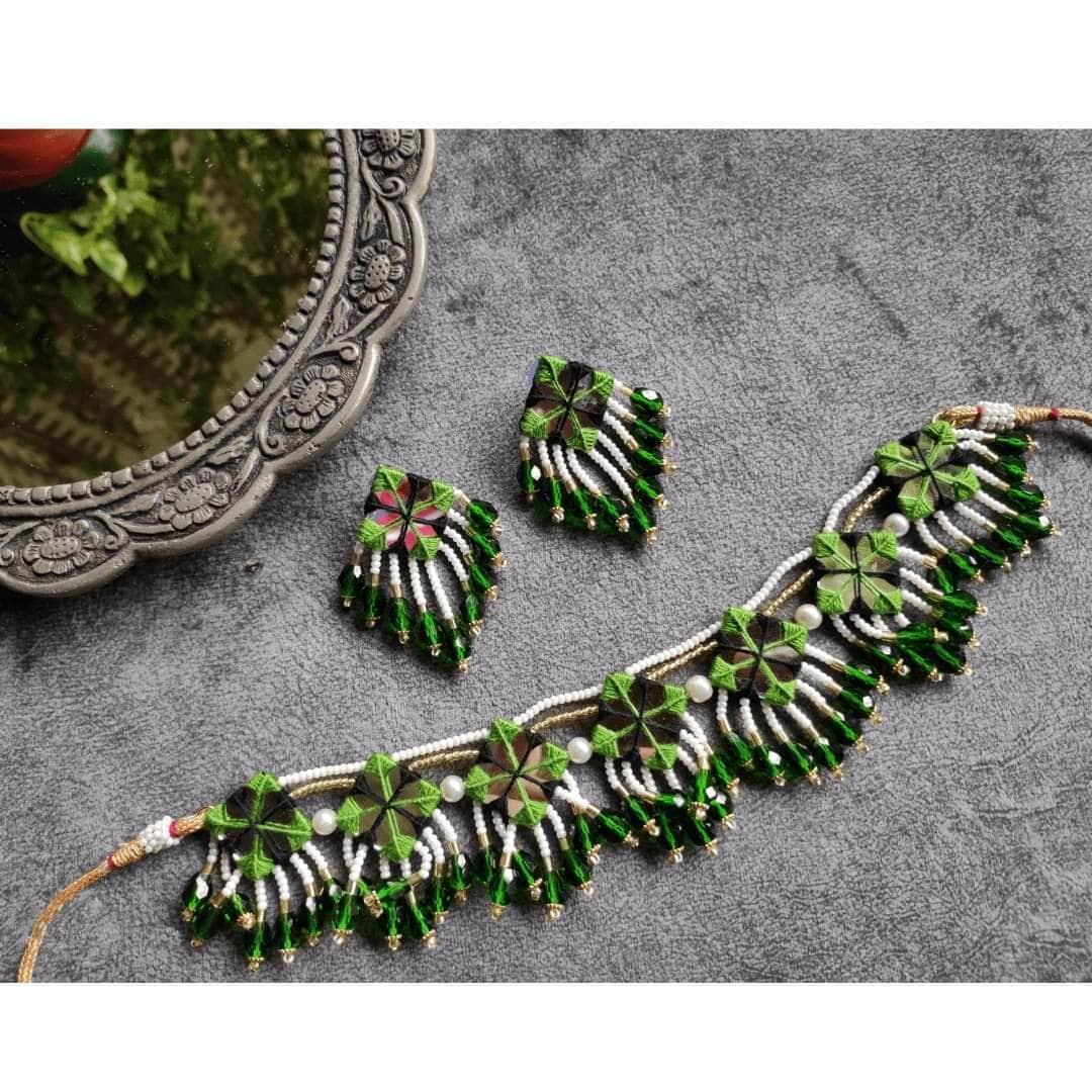 Vajra Aasha Handcrafted Green (Choker) Set - KHOJ.CITY