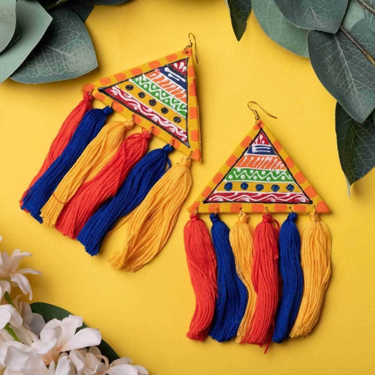 Valley Warli Handpainted Yellow (Earrings) - KHOJ.CITY