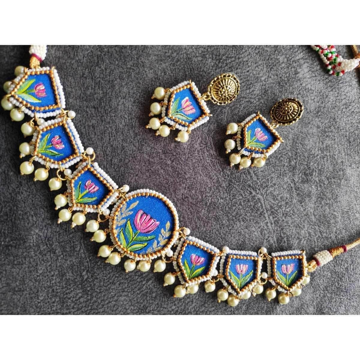 Waffa Handpainted Blue (Choker) set - KHOJ.CITY