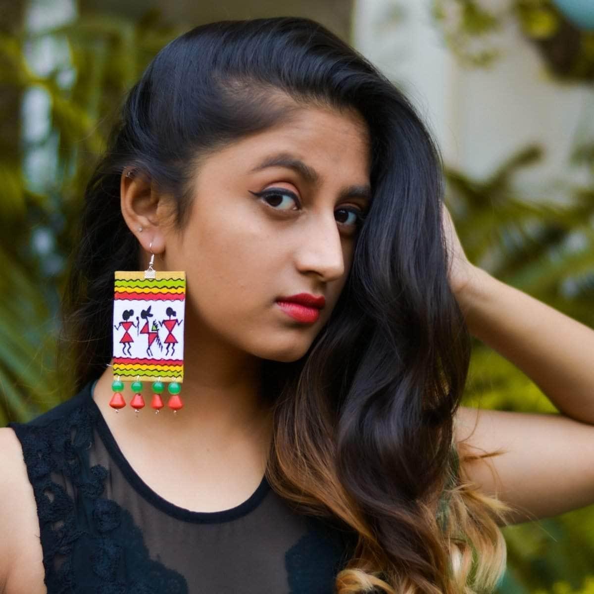 Warli Handpainted Red (Earrings) - KHOJ.CITY