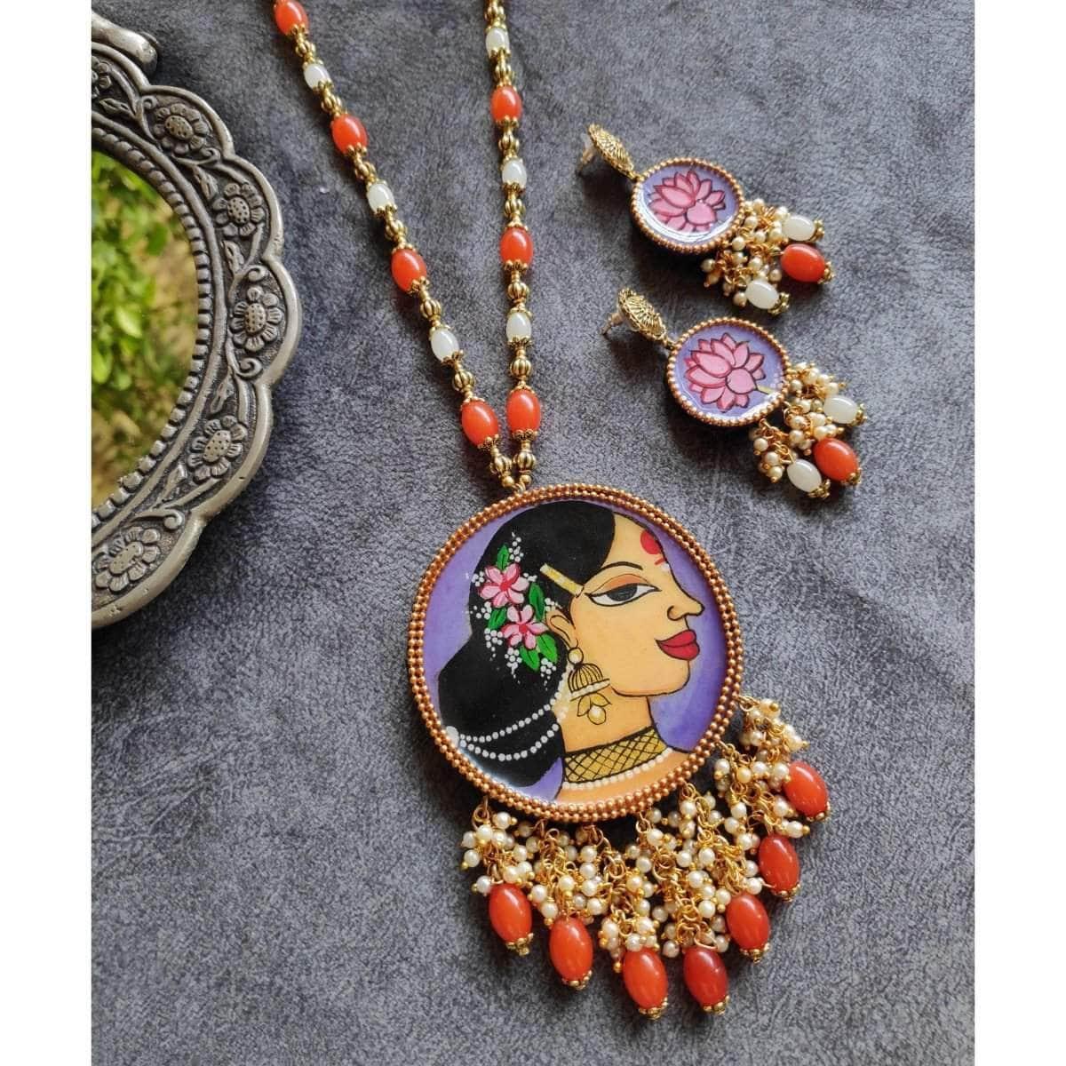 Yogini Handpainted Purple (Necklace) set - KHOJ.CITY